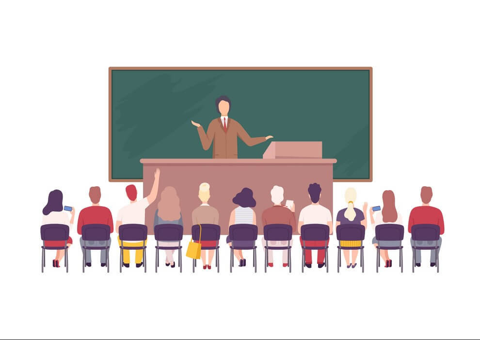 male professor giving task lecture to students vector 30787240