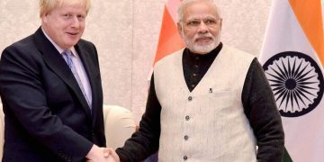 New Delhi: Prime Minister Narendra Modi shakes hands with Boris Johnson, MP, Secretary of State for Foreign and Commonwealth Affairs, in New Delhi on Wednesday. PTI Photo  (PTI1_18_2017_000218B)