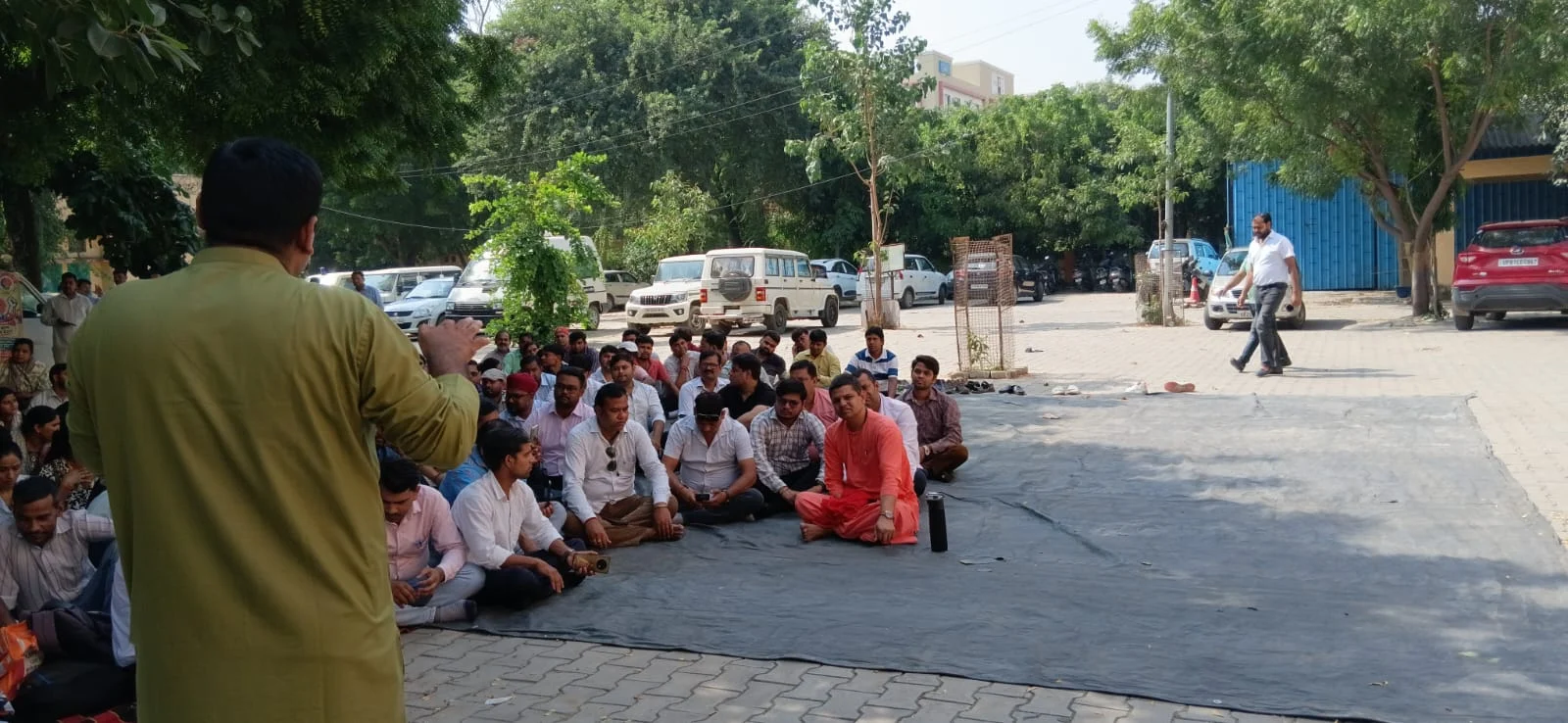 NHM contractual health workers protesting for equal pay and regularisation in Agra