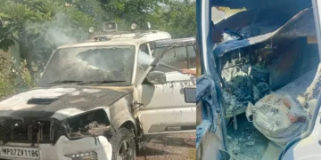 कूनो में डिप्टी कलेक्टर की सरकारी गाड़ी में लगी भीषण आग, कुछ ही देर में वाहन जलकर खाक