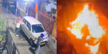 भोपाल में घर के बाहर खड़ी कार में पेट्रोल डालकर लगाई आग, CCTV में कैद हुए तीन बदमाश